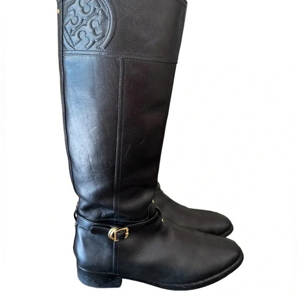 Tory Burch Marlene Black Leather Riding Boots - Picture 3 of 14